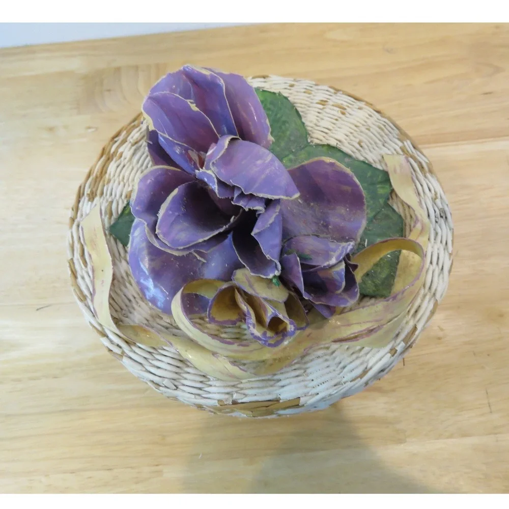 Vintage Floral Woven Nesting Baskets Set of 4 Decorative Lace Trim Storage Boxes